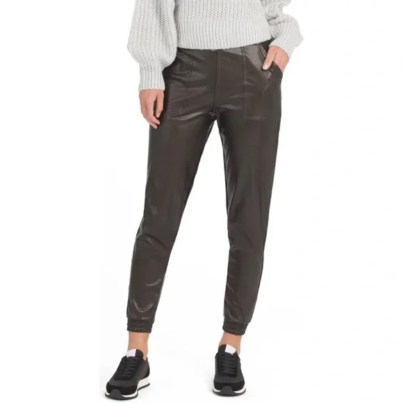 SPANX Black Faux Leather Joggers - Picture 2 of 14